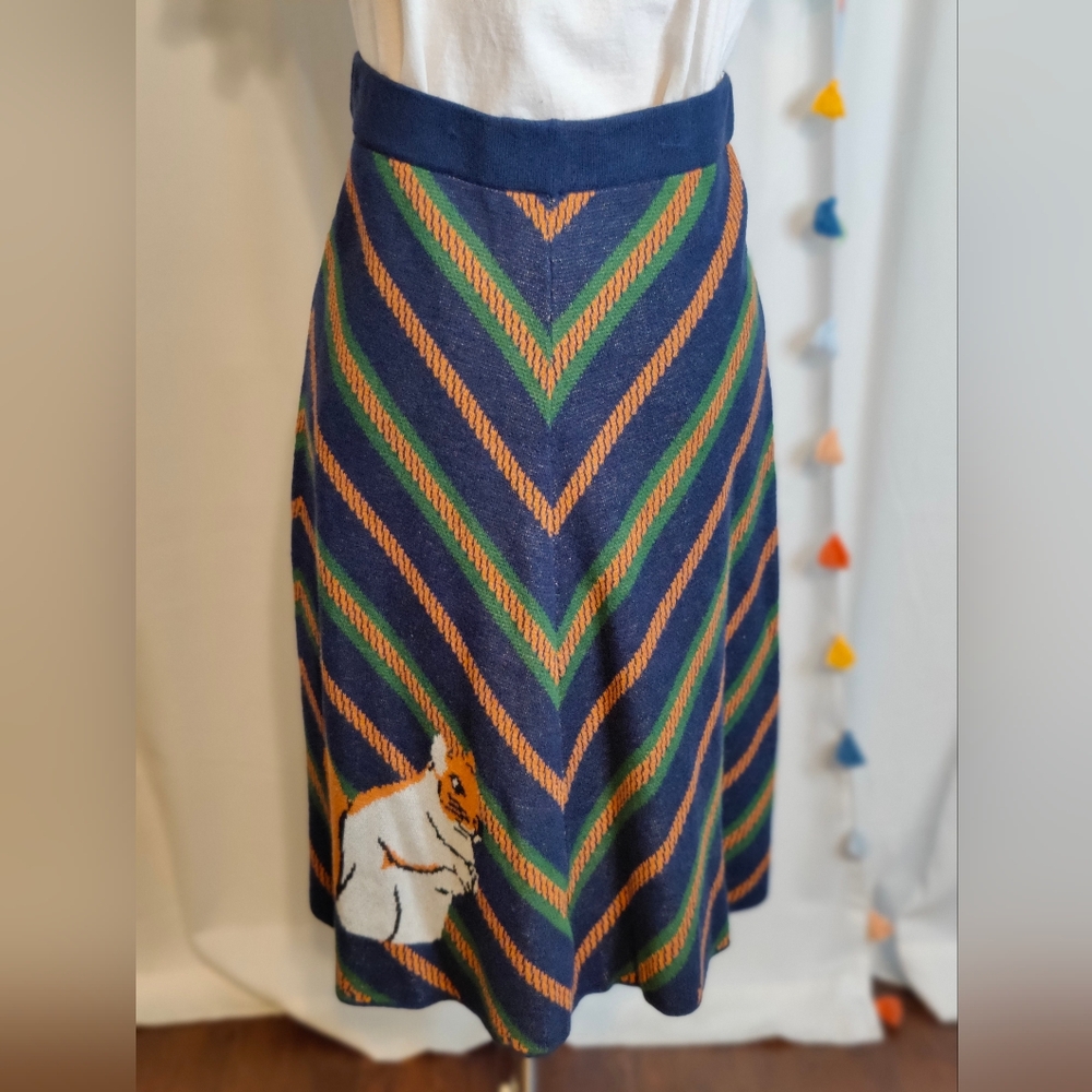 Teeberry & Weave Knit A line Chevron midi Skirt quirky squirrel Retro SM - Picture 2 of 6